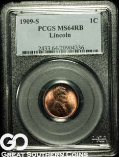 1909 S PCGS Lincoln Cent Penny PCGS MS 64 RB ** LOVELY RED BROWN 