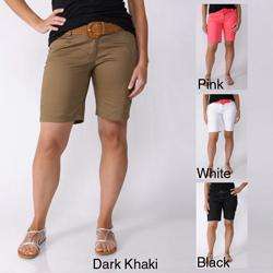 In Moda Womens Stretch Poplin Belted Shorts  Overstock