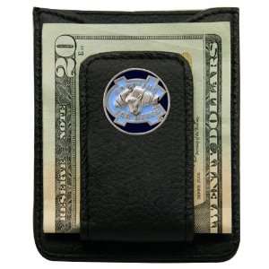 North Carolina Tar Heels (UNC) Black Leather Card Holder & Money Clip