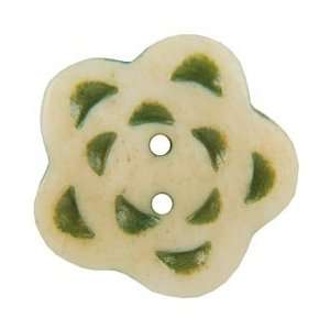  Vision Trims Handmade Bone Button Flower w/Green Carvings 
