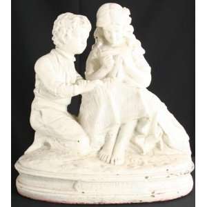   Amour First Love Boy Girl Courting Sewing Chalkware