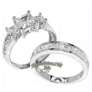 58ct STAINLESS STEEL PRINCESS CUT WEDDING/ENGAGEMENT SET RINGS SIZE 