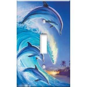   Plate Cover Art Dolphins in the Wave Sea Life S