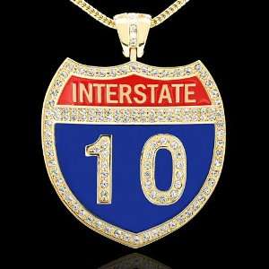  Gold Plated Interstate 10 California CZ Hip Hop Pendant Jewelry