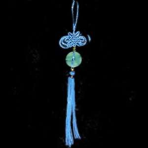 Feng Shui Good Luck Charm with Royal Blue Silk Knot and Jade Coin