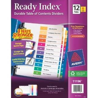   Index Table of Contents Dividers, 12 Tab, Multi Color, 6 Sets (11196