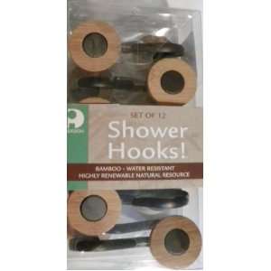   Bamboo Water Resistant Shower Hooks Rings   Set of 12: Home & Kitchen