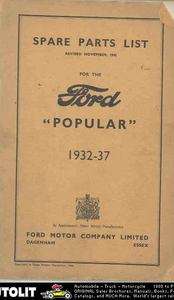 1932 1933 1934 1935 1936 1937 Ford Popular Parts Book  