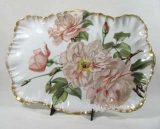   LIMOGES 12 Pin Tray Hand Painted Pink Roses, French Porcelain France