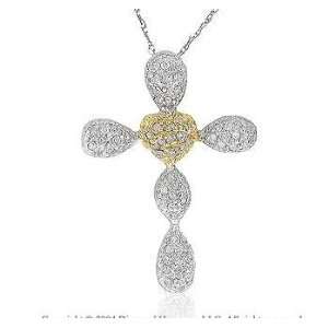    14k Two Tone Gold .35 Carat Pave Diamond Cross Pendant Jewelry