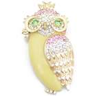   Yellow Owl Austrian Crystal Bird Pin Brooch and Necklace Pendant