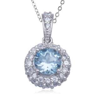   Sterling Silver Blue Topaz and White Topaz Round Pendant, 18 Jewelry
