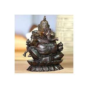    NOVICA Wood sculpture, Ganesha on a Lotus