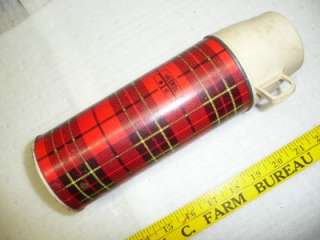 American Thermos Bottle small plaid retro old metal  