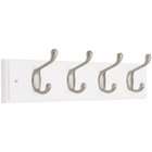   Inch Rail with 4 Heavy Duty Coat and Hat Hooks, White and Satin Nickel