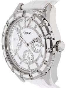 BRAND NEW GUESS WHITE LEATHER CRYSTAL ACCENTS WATCH U12577L1 FREE 