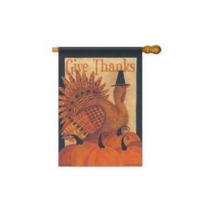  Give Thanks Turkey Decorative House Flag: Patio, Lawn 
