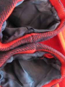   HUDSONS BAY POINT RED BLACK STRIPED BLANKET INDIAN JACKET PEA COAT~M