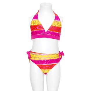 Swimsuit Station Girls Fuchsia Yellow Heart Shimmer Two Piece Swimsuit 