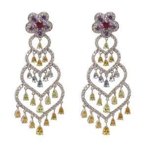  Heart Chandelier Earrings w/Multicolored CZs Jewelry
