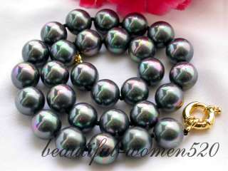 gems info 17 14mm round peacock black south sea shell pearl necklace 