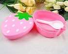 Microwave Bento Lunch Snack Box+Spoon Pink Strawberry