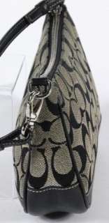 Coach Signature Khaki Canvas Baguette Clutch Navy Leather Trim 6094 