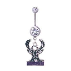  Milwaukee Bucks 316L Stainless Steel Belly Ring with Cubic 