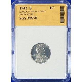 1943 S Steel Lincoln Wheat Cent SGS Graded MS70 by SGS