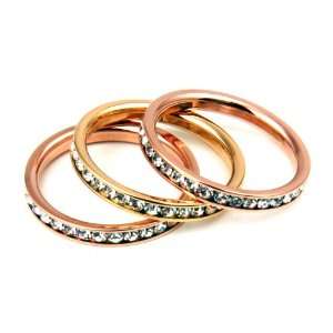  3 pc Stainless Steel Stackable Channel Set Eternity Rings 