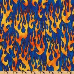  44 Wide Rolling Thunder Flames Blue/Orange Fabric By The 