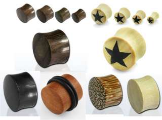 Solid Star Organic Wood Horn Ear Tunnels Double Flared Saddle Plugs 