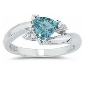  0.60ct Real Aquamarine and Diamond Ring,Silver 5.5 
