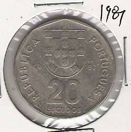 Portugal   1987 20 Escudos KM 634 Nice EF/AU Coin  