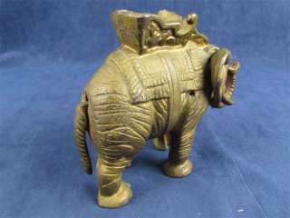 Vintage Cast Iron Elephant Howdah Pull Tail Coin Bank  