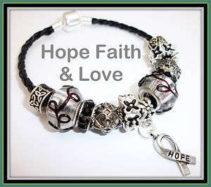 Ribbon of Hope Awareness Charm Bracelet Hearts Trinity Clips Murano 
