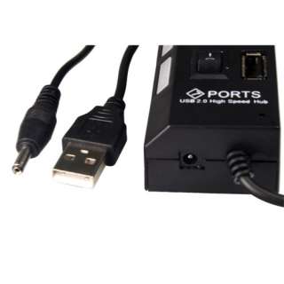 Black 7 Port USB 2.0 HUB High Speed ON/OFF + AC Adapter For Laptop PC 