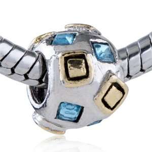  Pugster March Birthstone Golden Square European Charm Bead 