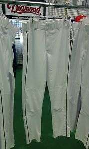 Baseball Pants New Long Open Bottom Pro Style Deluxe w Piping White 