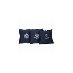  Nautical Embroidered Navy Blue Square Throw Pillows 14