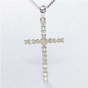   14k White Gold Diamond Cross With Free 14k White Gold Chain Jewelry
