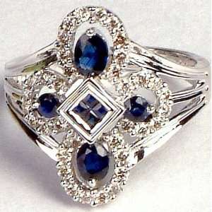  Fine Ring with Eight Sapphires and Thirty Six Diamonds in 