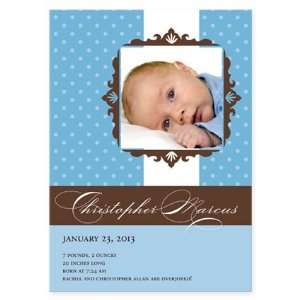  Blue Polka Dots and Victorian Frame Birth Announcement 