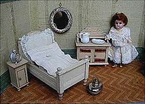 White Painted Antique Doll House German Bedroom Furniture  