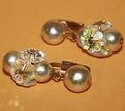   Bead Dangling Iridescent Flower Clip On Earrings Gold Tone Jewelry