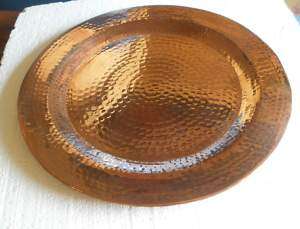 Hammered Copper Large Round Platter Tray 22 Serving  
