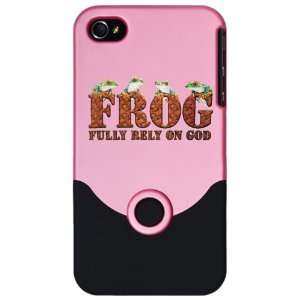  iPhone 4 or 4S Slider Case Pink FROG Fully Rely On God 