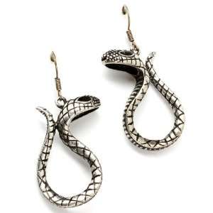 Antique Silvertone Curled Snake Dangle Earrings