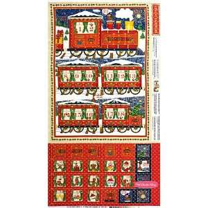 Festive Christmas Red Train Advent Calendar Quilt Panel   SKU# 703 M 