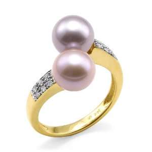 Freshwater Pearl Ring with Diamonds in 14K Yellow Gold